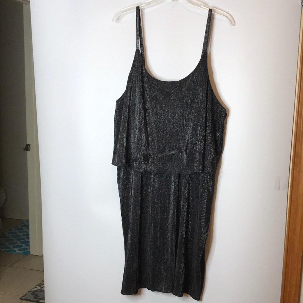 NWT No Comment Womens Black Metallic Layered Tank Dress PLUS SIZE 3X